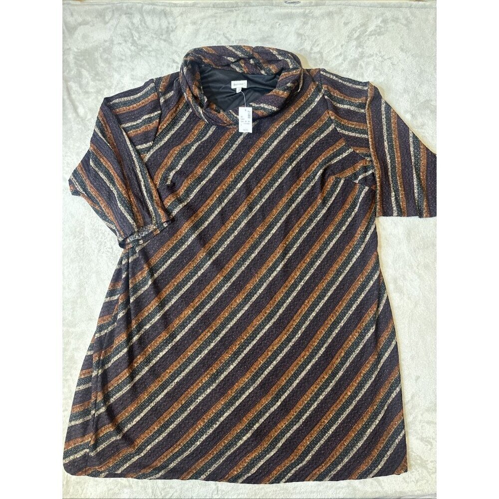 Avenue Plus Striped Sweater Dress Cowl Neck Rust Burgundy 30/32 4X 5X